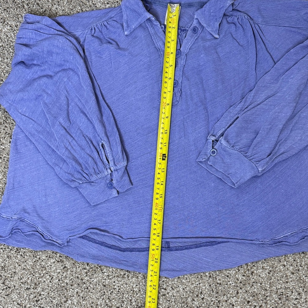 We The Free Rush Hour Linen Blend Periwinkle Long Sleeve Top - Picture 11 of 17